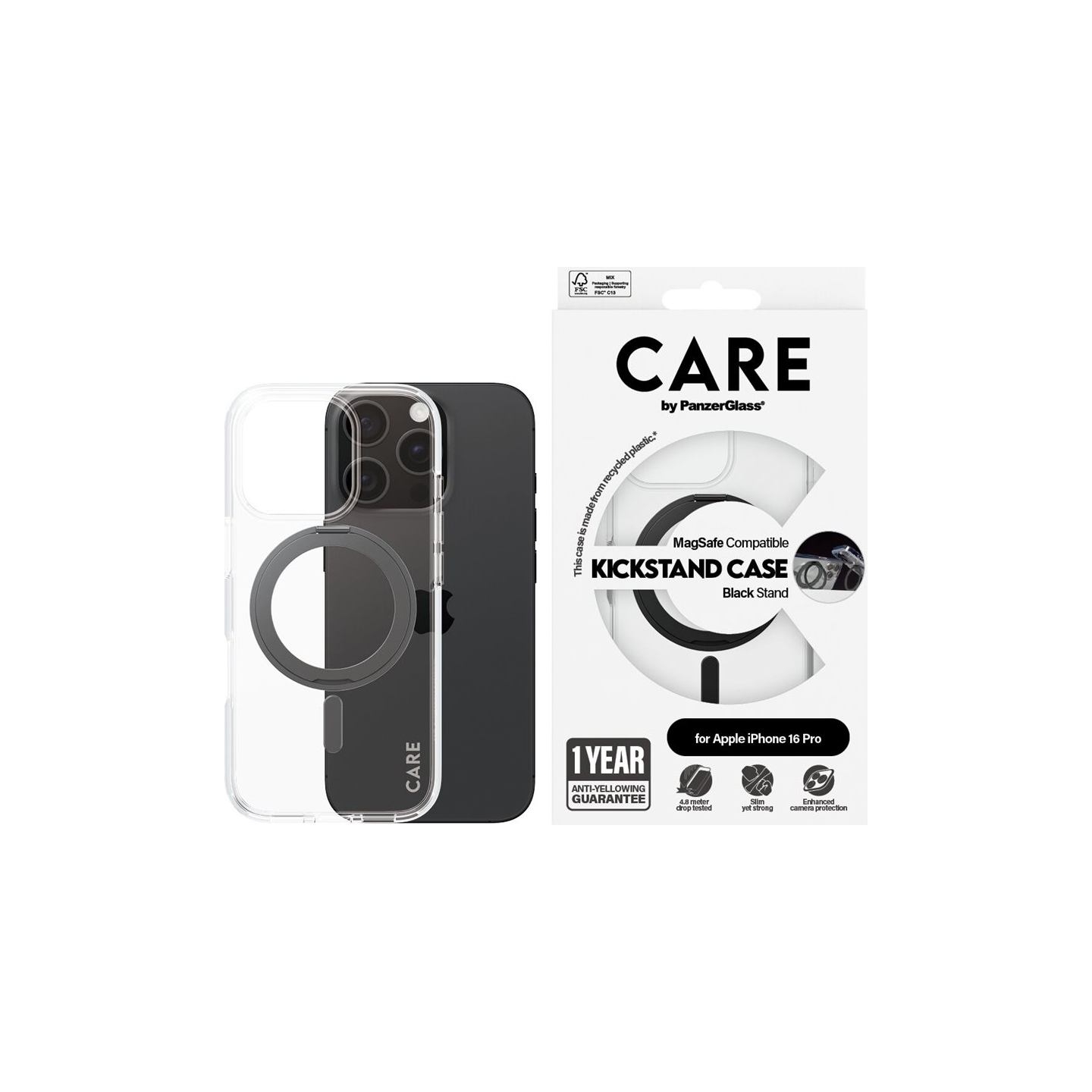 Care Feature Case | Back cover | Apple | iPhone 16 Pro | Recycled plastic | Transparent | MagSafe