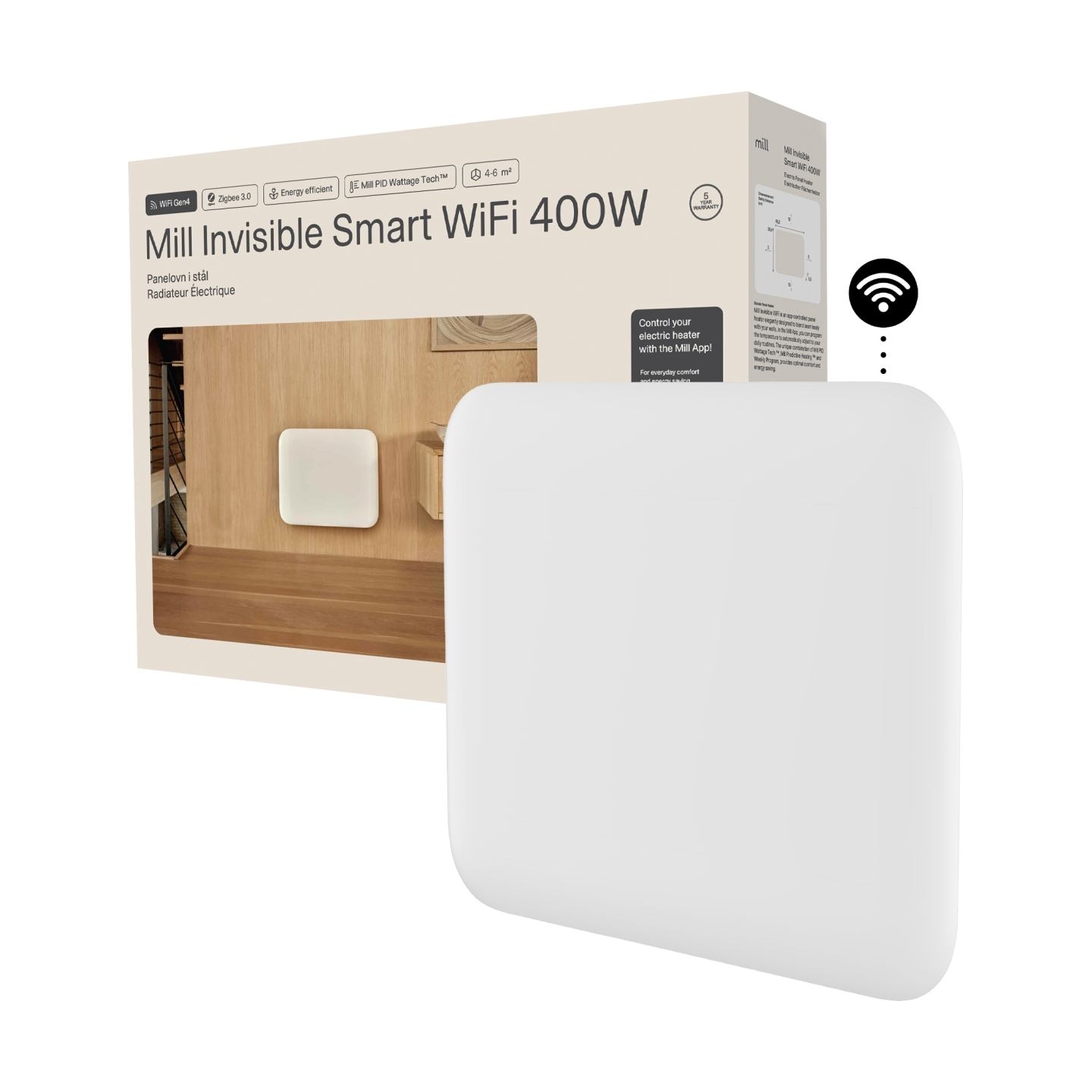 Mill Invisible Smart WiFi Heater | PA400WIFI4 | Panel Heater | 400 W | Suitable for rooms up to 4-6 m² | White | IPX4