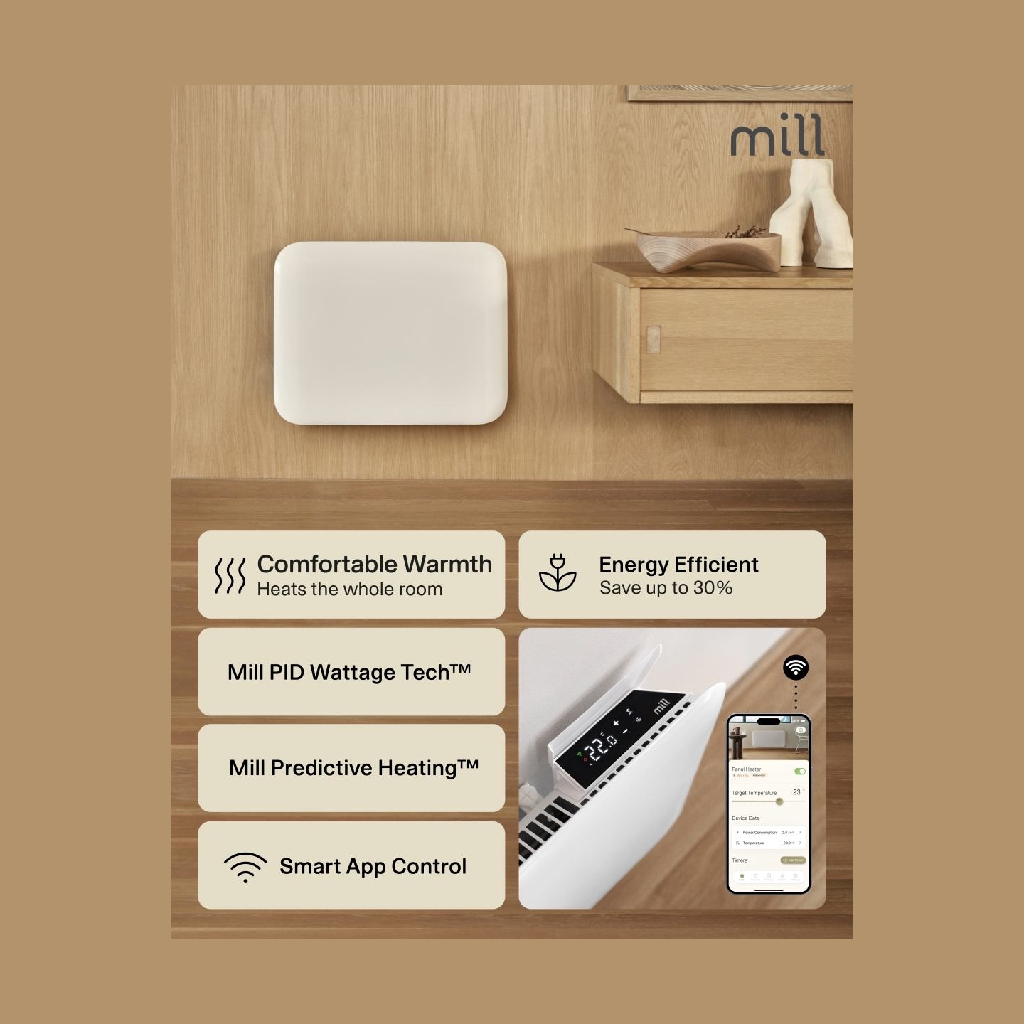 Mill Invisible Smart WiFi Heater | PA400WIFI4 | Panel Heater | 400 W | Suitable for rooms up to 4-6 m² | White | IPX4