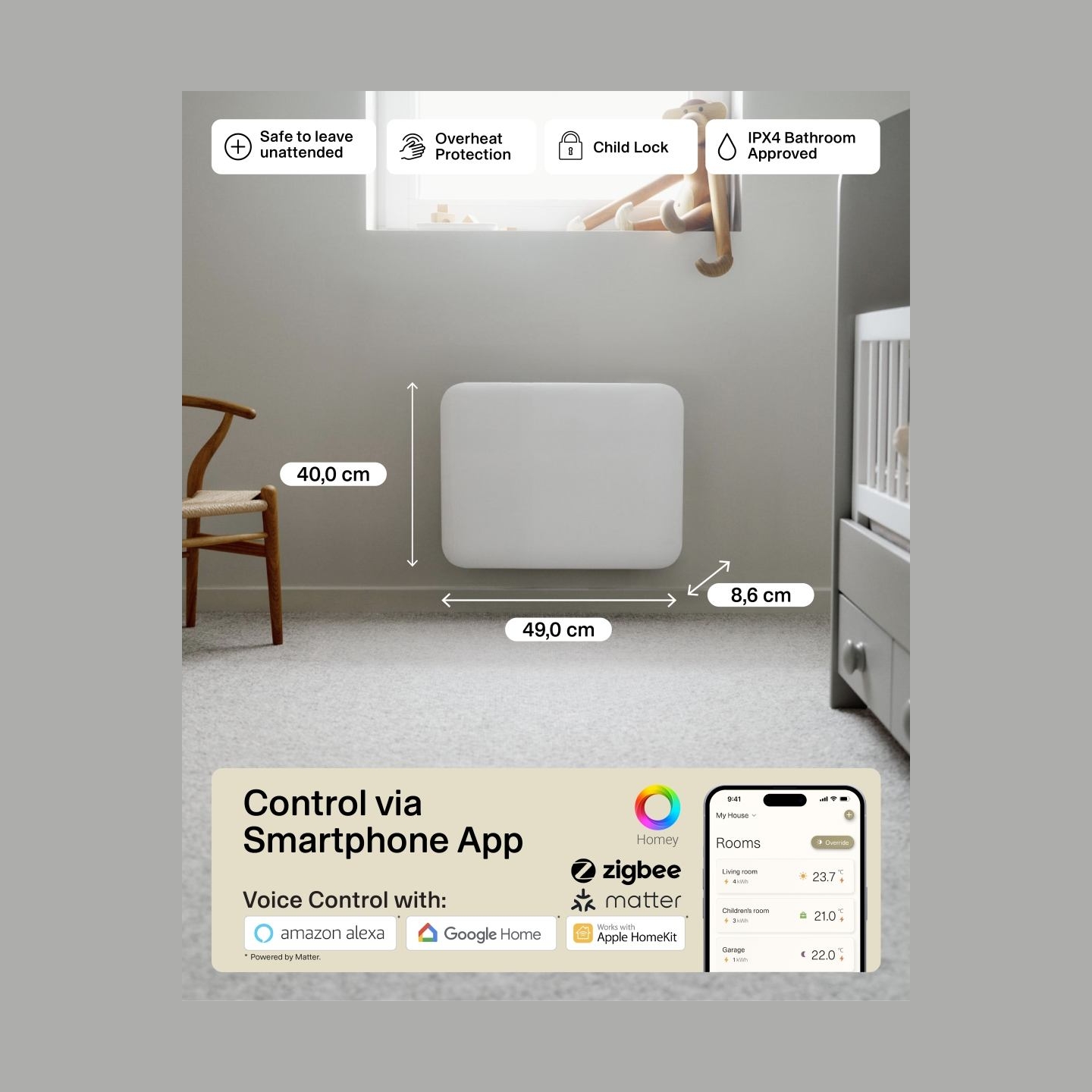 Mill Invisible Smart WiFi Heater | PA400WIFI4 | Panel Heater | 400 W | Suitable for rooms up to 4-6 m² | White | IPX4