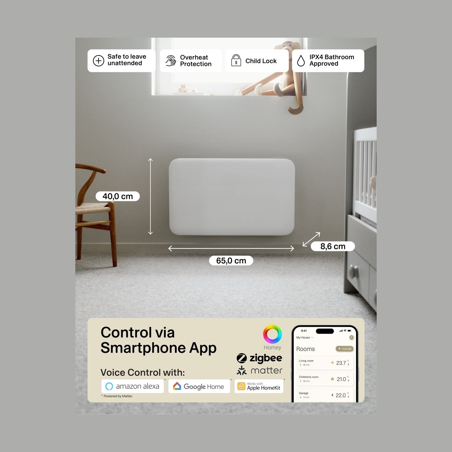 Mill Invisible Smart WiFi Heater | PA700WIFI4 | Panel Heater | 700 W | Suitable for rooms up to 9-12 m² | White | IPX4