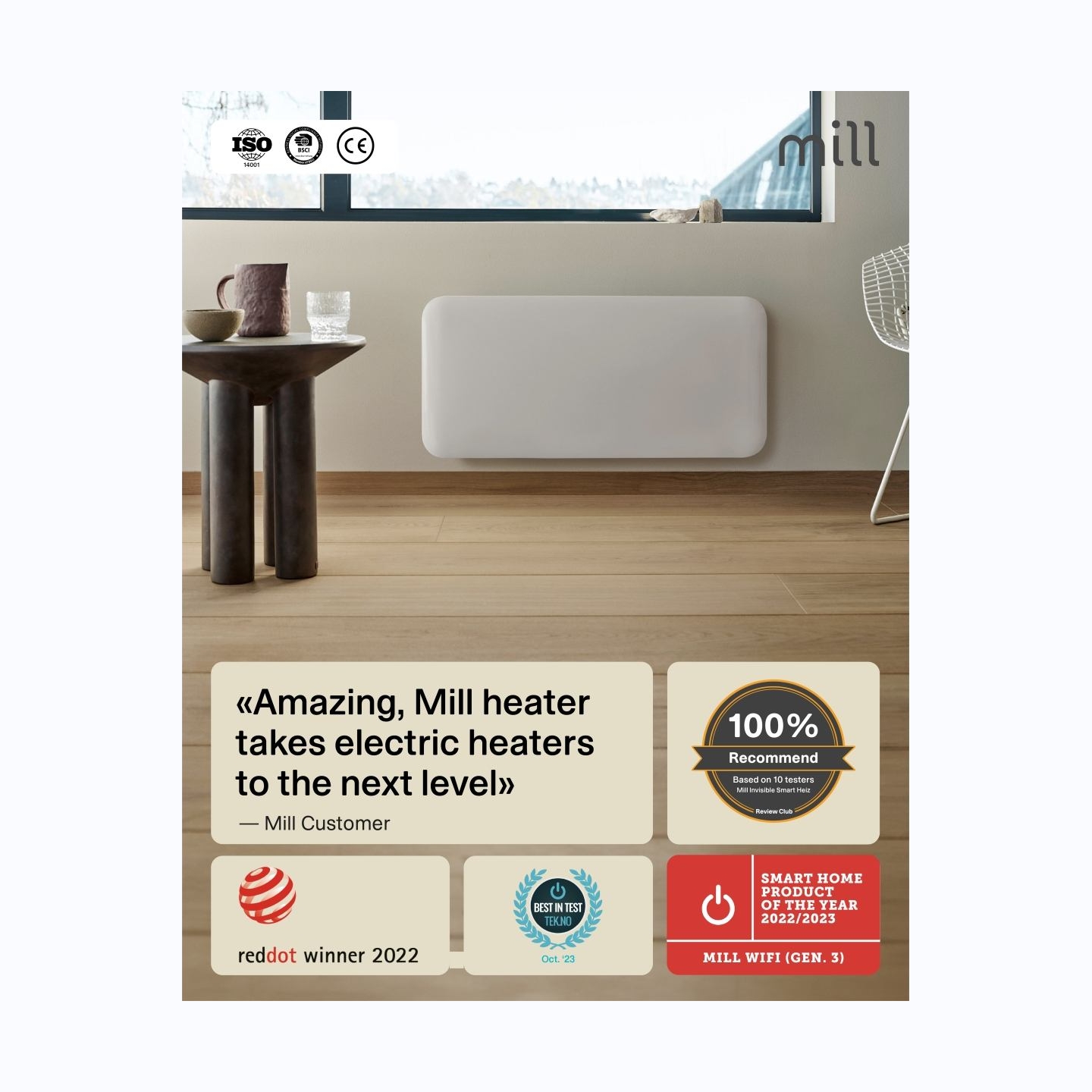 Mill Invisible Smart WiFi Heater | PA700WIFI4 | Panel Heater | 700 W | Suitable for rooms up to 9-12 m² | White | IPX4
