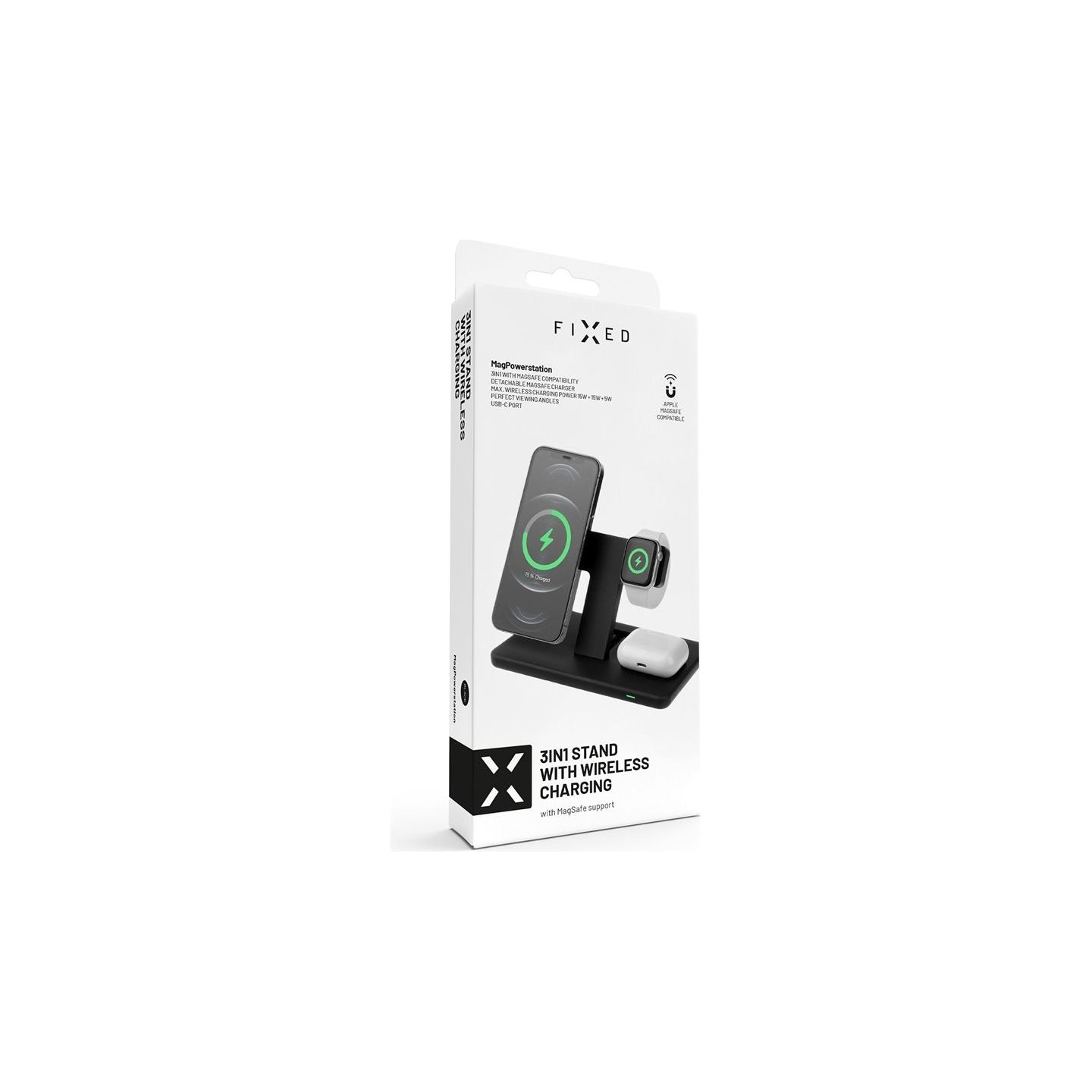 Fixed | MagPowerstation 3-in-1 wireless charging stand with MagSafe mount support | FIXMPOS-BK | Black