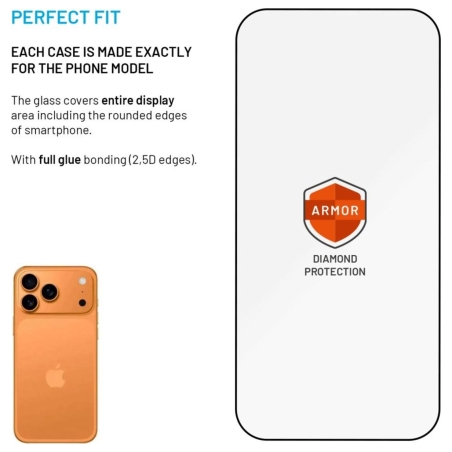 Fixed Screen protector | Apple | iPhone 17 Pro Max | Tempered glass | Black | Armor with Anti-dust applicator and AR layer