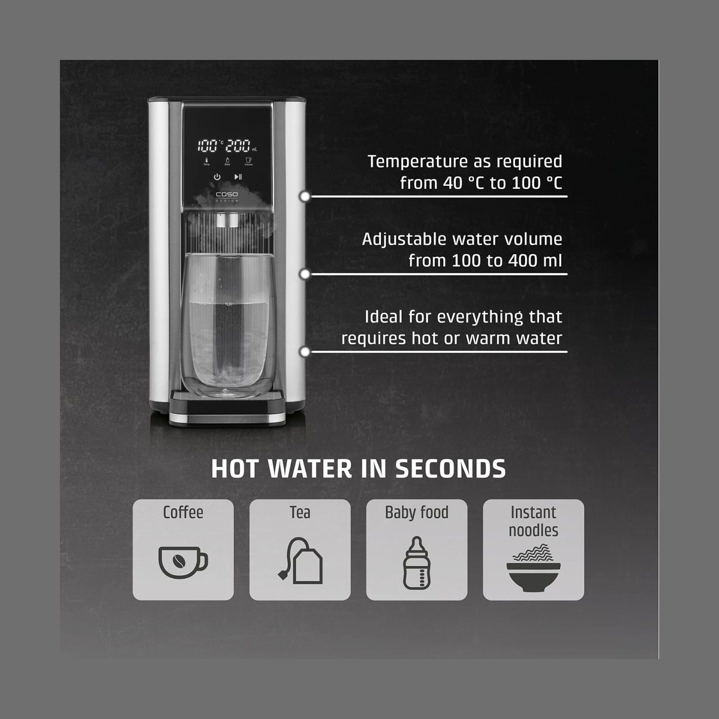 Caso Turbo hot water dispenser | HW 620 | Water Dispenser | 2600 W | 2.5 L | Plastic/Stainless Steel | Black/Stainless Steel