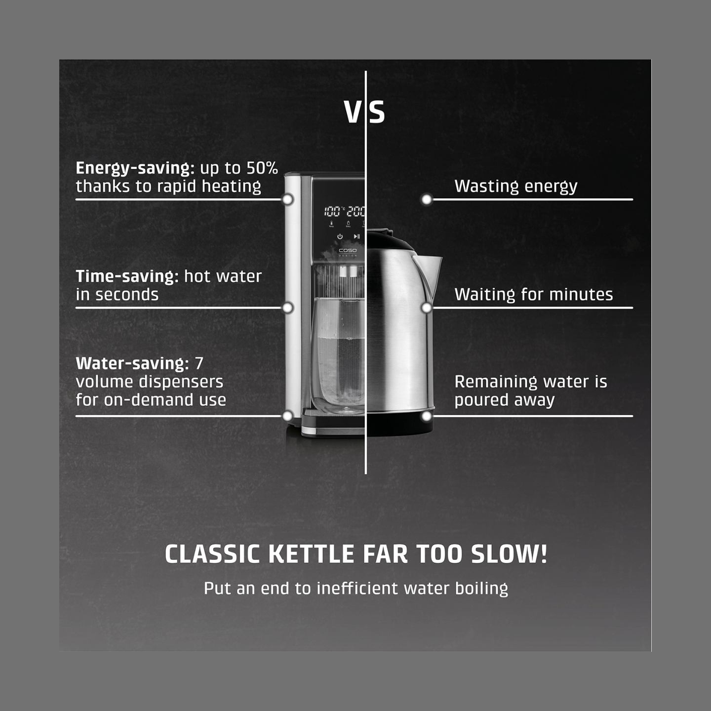 Caso Turbo hot water dispenser | HW 620 | Water Dispenser | 2600 W | 2.5 L | Plastic/Stainless Steel | Black/Stainless Steel