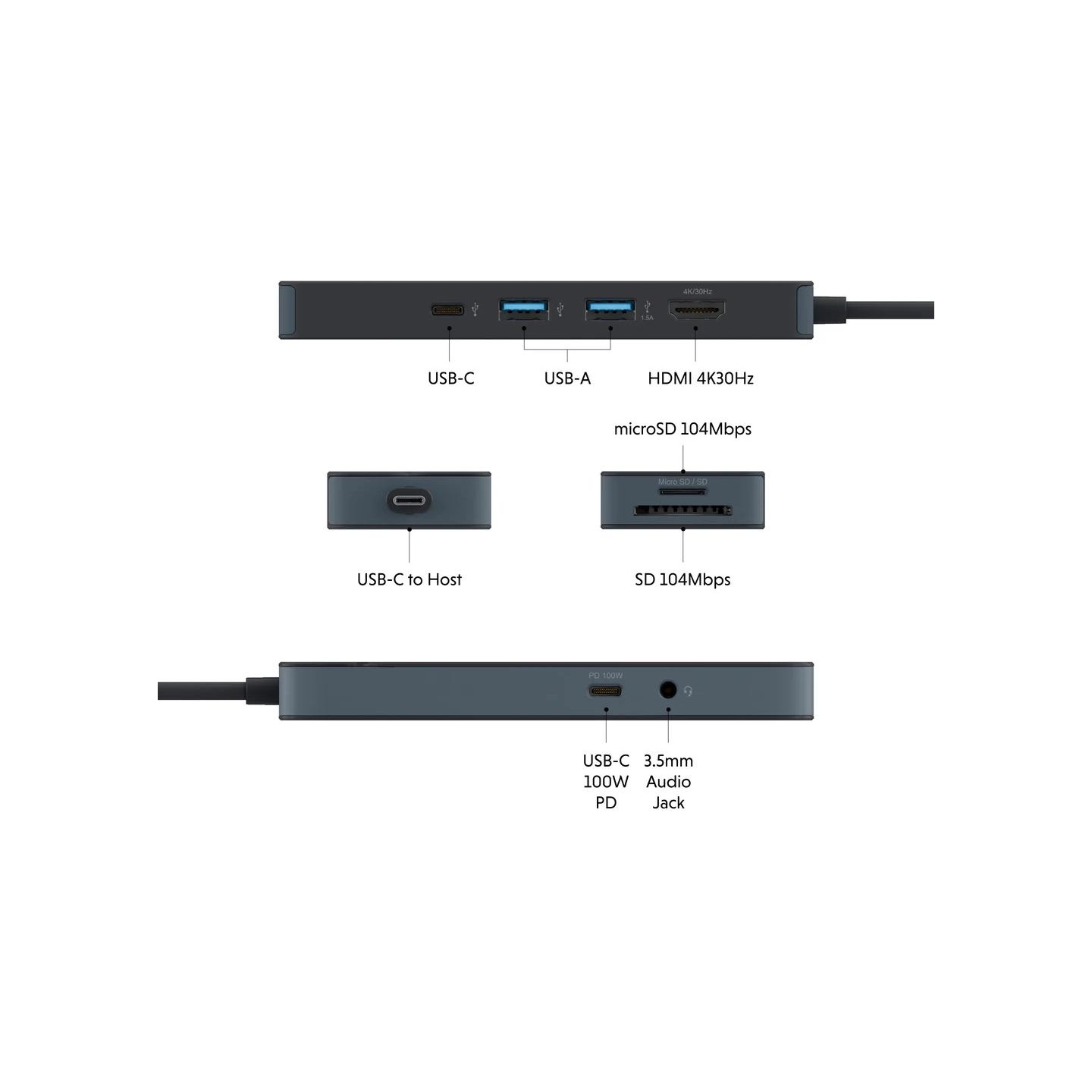 Hyper HyperDrive Flex 8 Port USB-C Hub, Black | HD4102BKGL | HDMI ports quantity 1