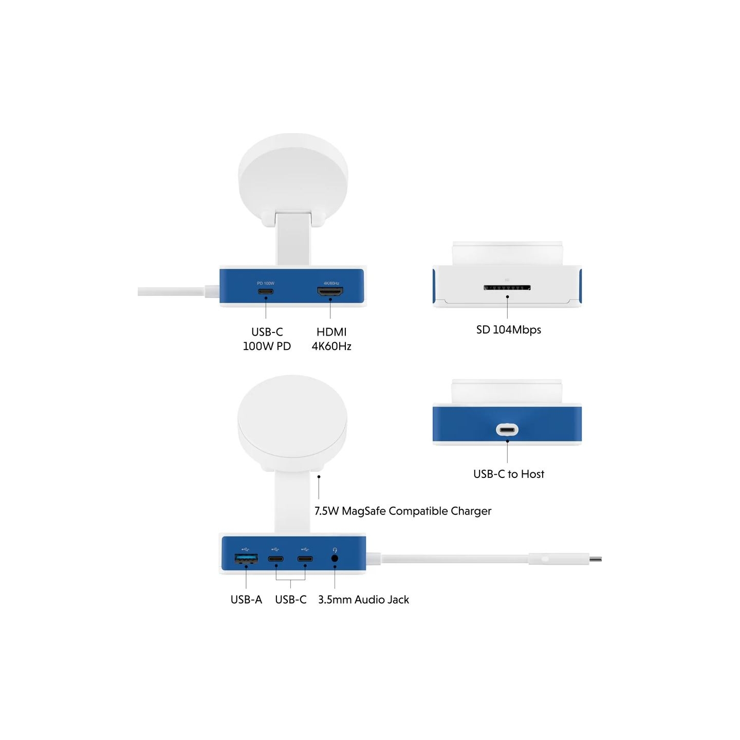 Hyper HyperDrive Flex MagCharge USB-C Hub, White/Blue | HD8100BUGL | HDMI ports quantity 1