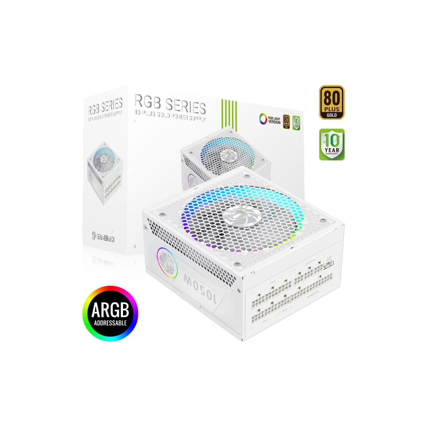 Gamemax PSU | RGB 1050G WH | 1050 W | Gold | White | Full Modular