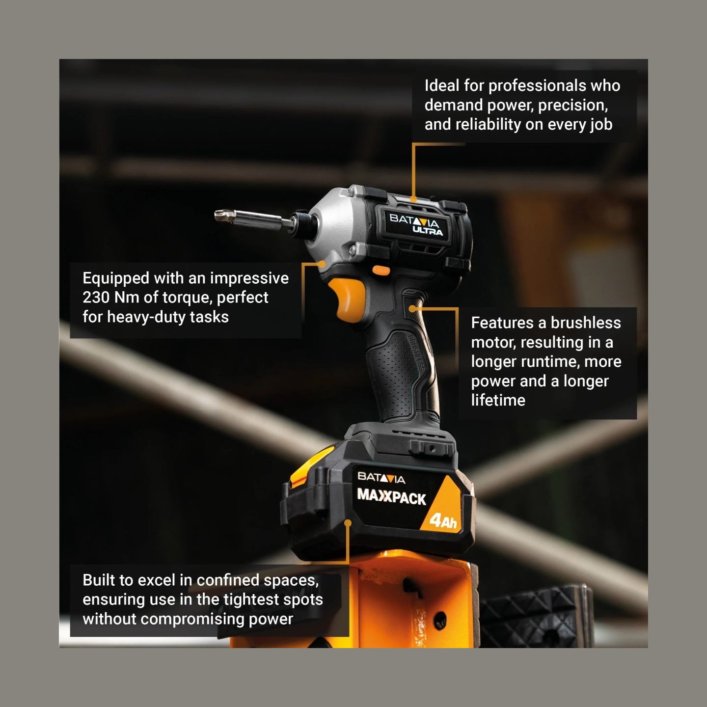 Batavia B.v. 18V Cordless Brushless Impact Driver 230 Nm, Without Battery and Charger