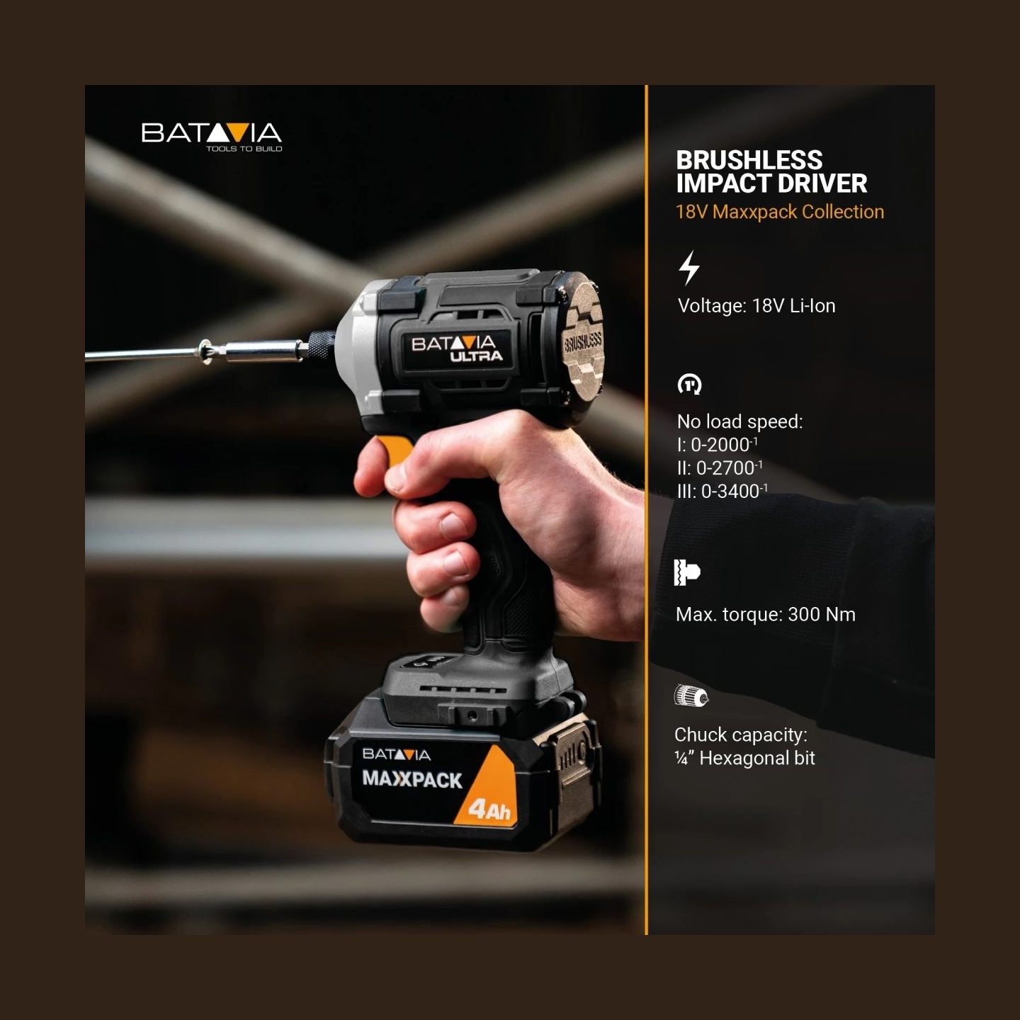 Batavia B.v. 18V Cordless Brushless Impact Driver 230 Nm, Without Battery and Charger