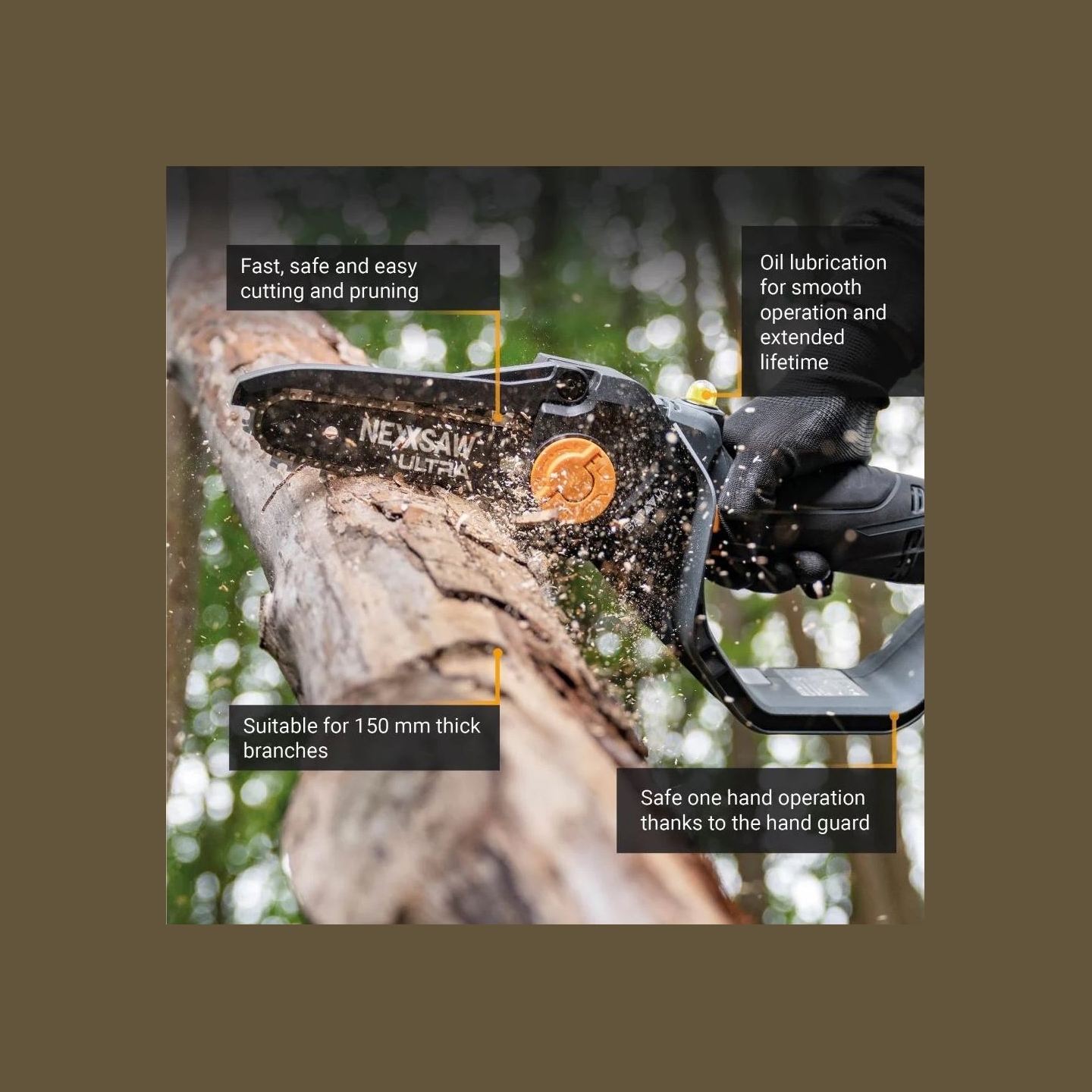 Batavia B.v. | 18V Nexxsaw Cordless Brushless One-Hand Chainsaw V3 Ultra, Without Battery and Charger | 17.78 cm | Chainsaw