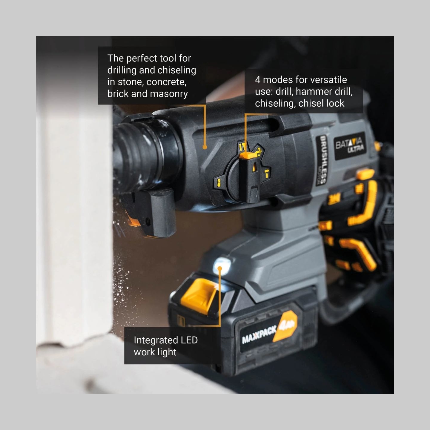 Batavia B.v. 18V Cordless Brushless Rotary Hammer SDS+, Without Battery and Charger in BMC