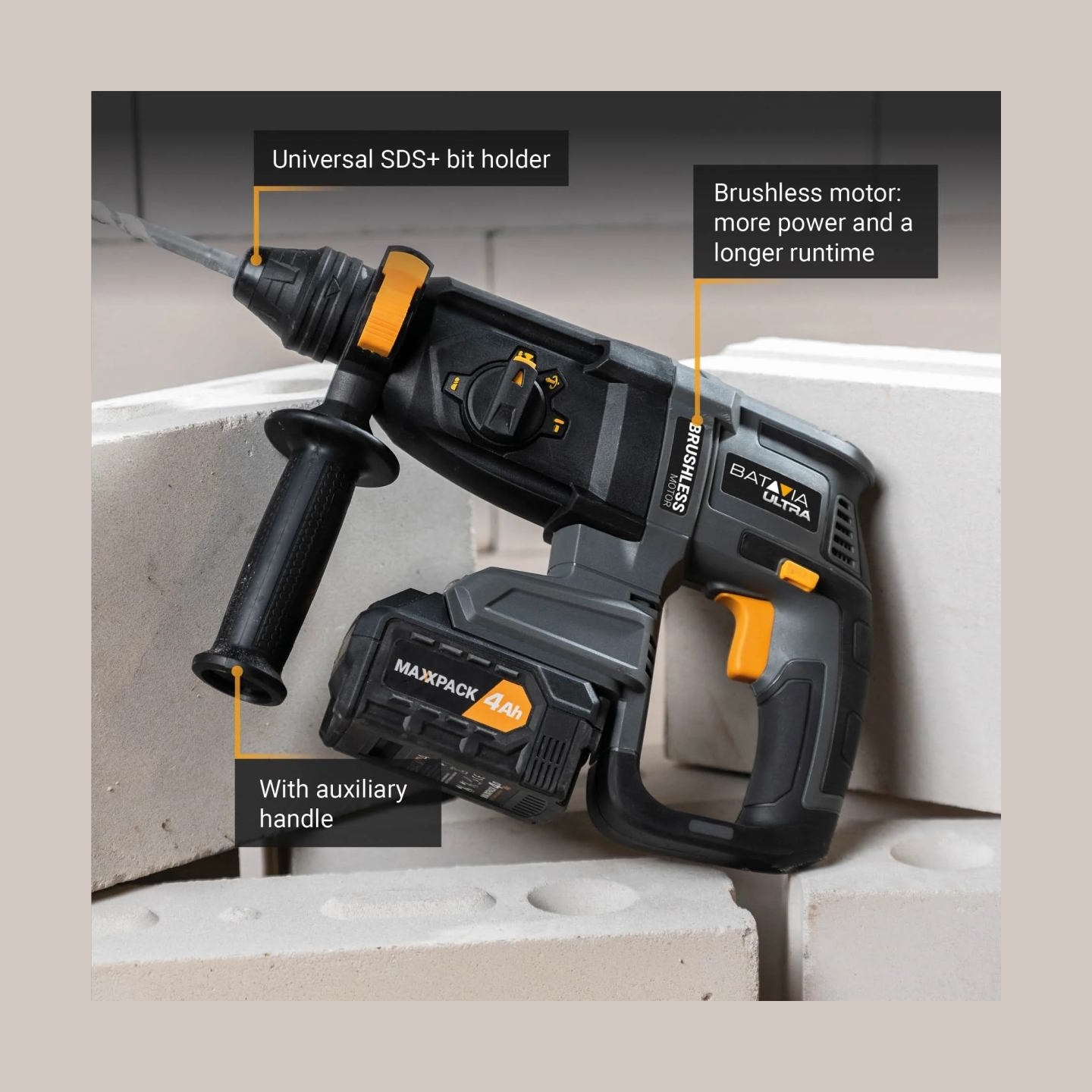 Batavia B.v. 18V Cordless Brushless Rotary Hammer SDS+, Without Battery and Charger in BMC
