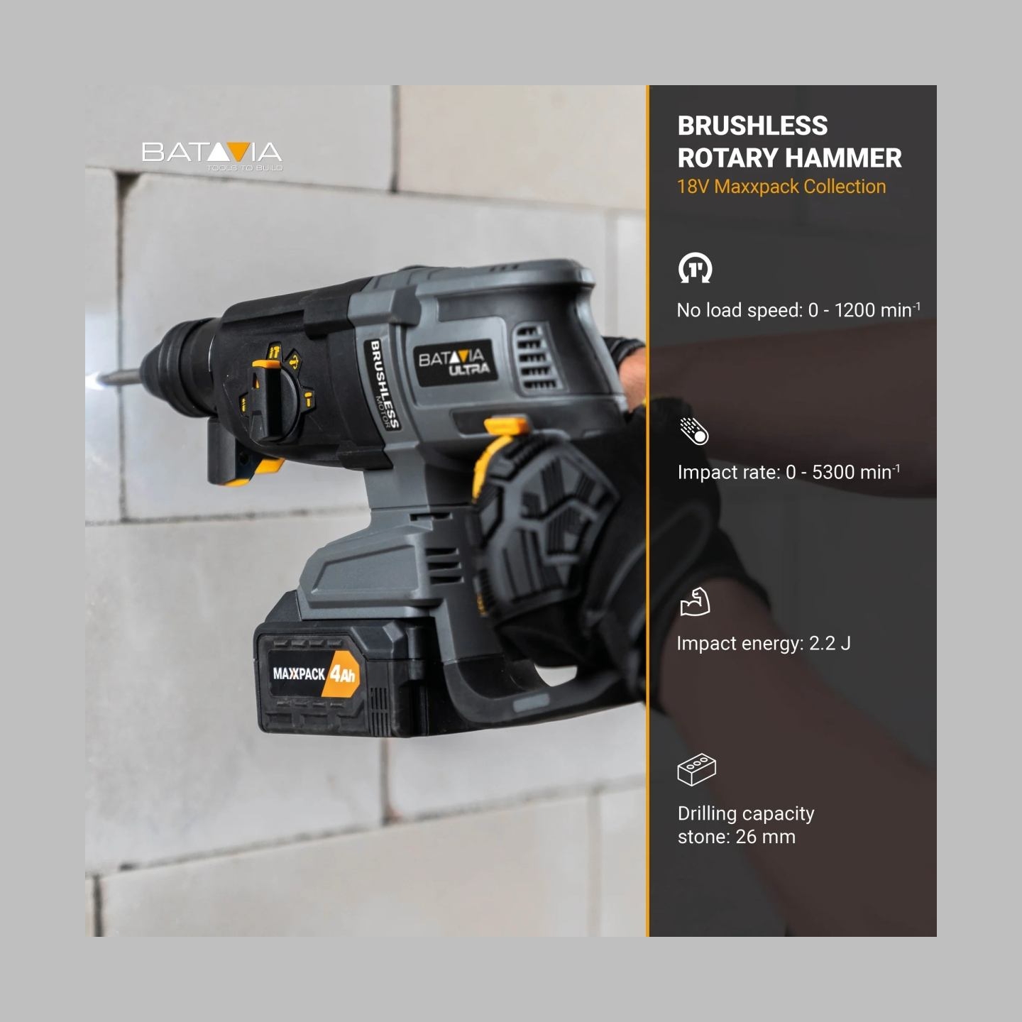 Batavia B.v. 18V Cordless Brushless Rotary Hammer SDS+, Without Battery and Charger in BMC