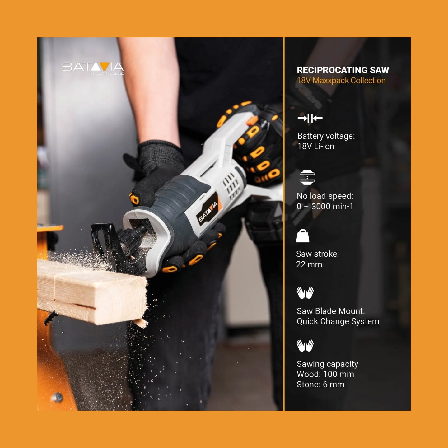 Batavia B.v. | 18V Cordless Reciprocating Saw - Without Battery and Charger