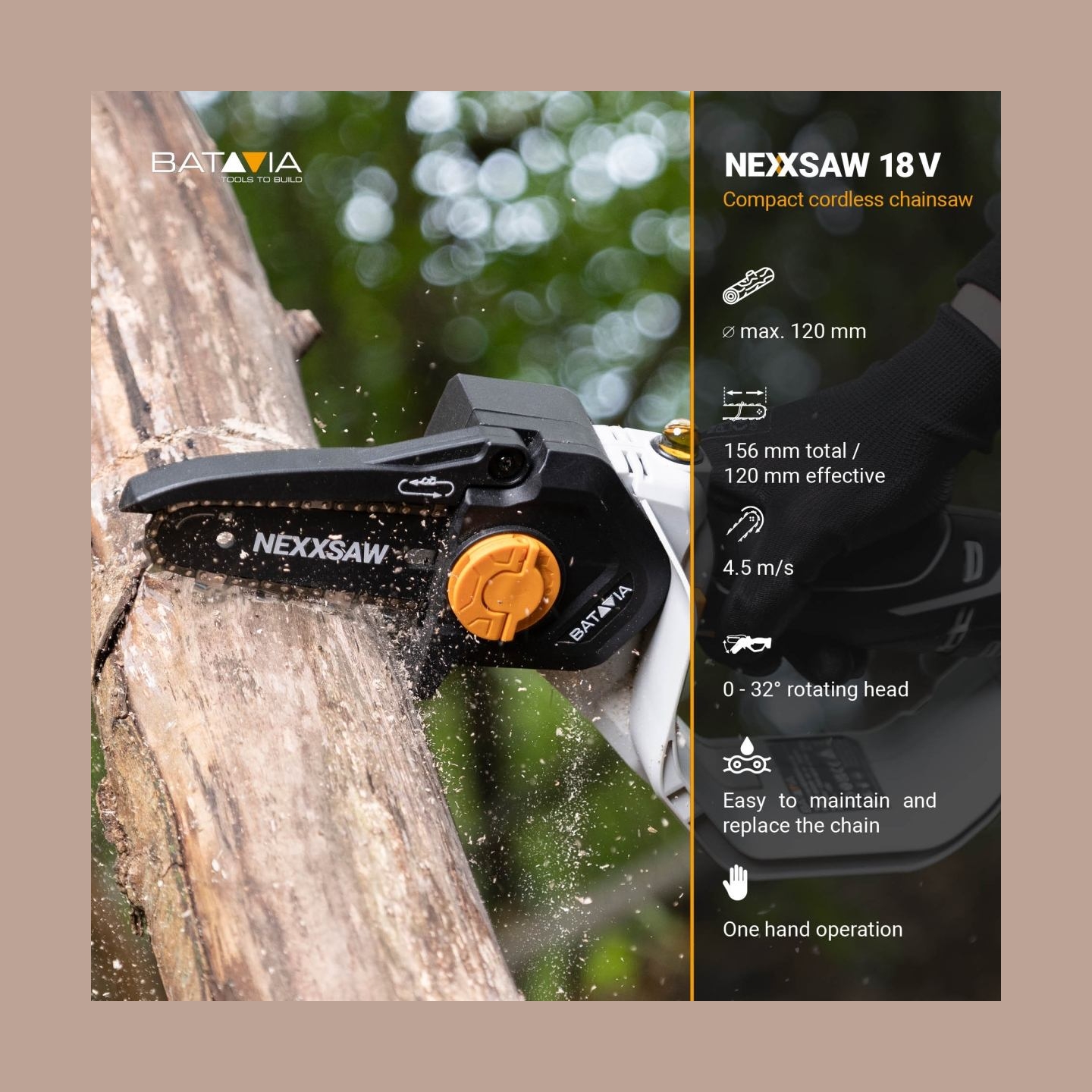 Batavia B.v. 18V Nexxsaw Cordless One-Hand Chainsaw 6'' V3 - Without Battery and Charger | Chainsaw