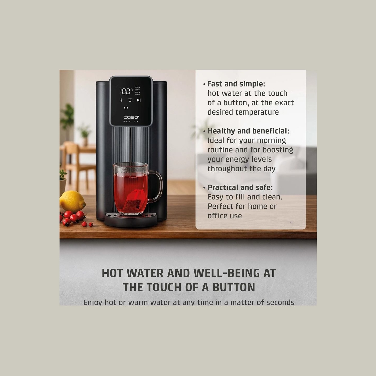 Caso Turbo Hot Water Dispenser | HW 616 | Water Dispenser | 2600 W | 2.5 L | Plastic/Stainless Steel | Black/Stainless Steel