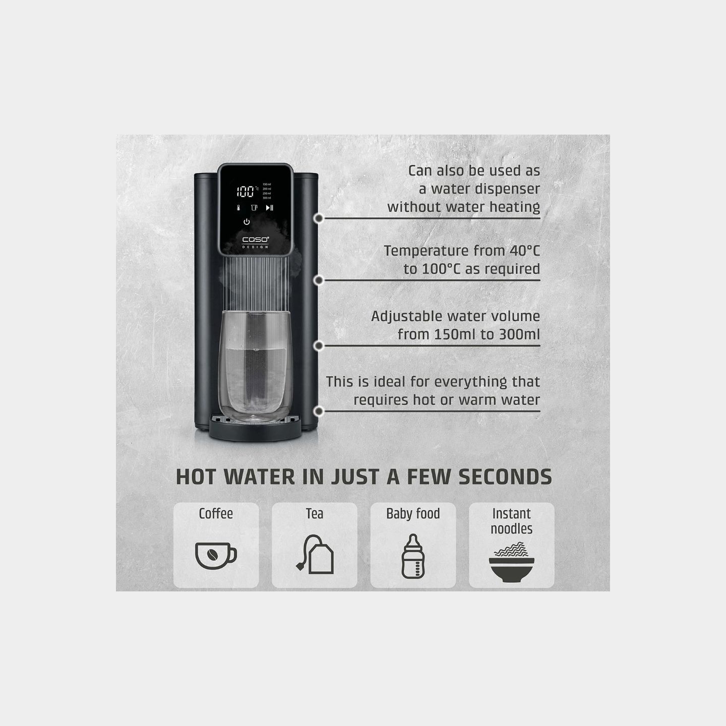 Caso Turbo Hot Water Dispenser | HW 616 | Water Dispenser | 2600 W | 2.5 L | Plastic/Stainless Steel | Black/Stainless Steel