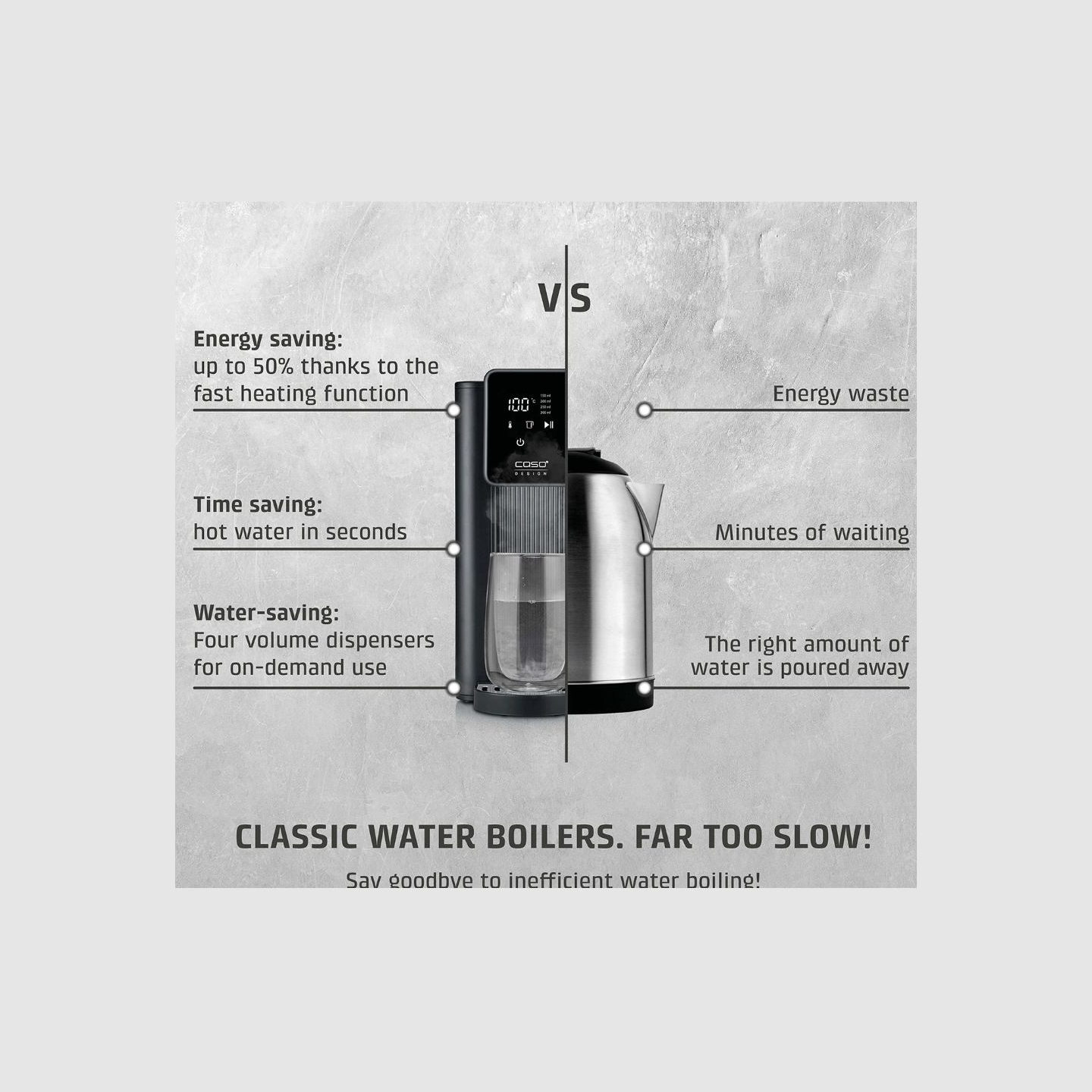 Caso Turbo Hot Water Dispenser | HW 616 | Water Dispenser | 2600 W | 2.5 L | Plastic/Stainless Steel | Black/Stainless Steel