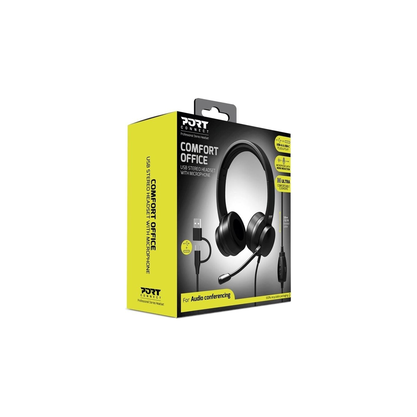 Port Connect | USB Comfortable Stereo Office Microphone Headset | Built-in microphone | Wired | Black
