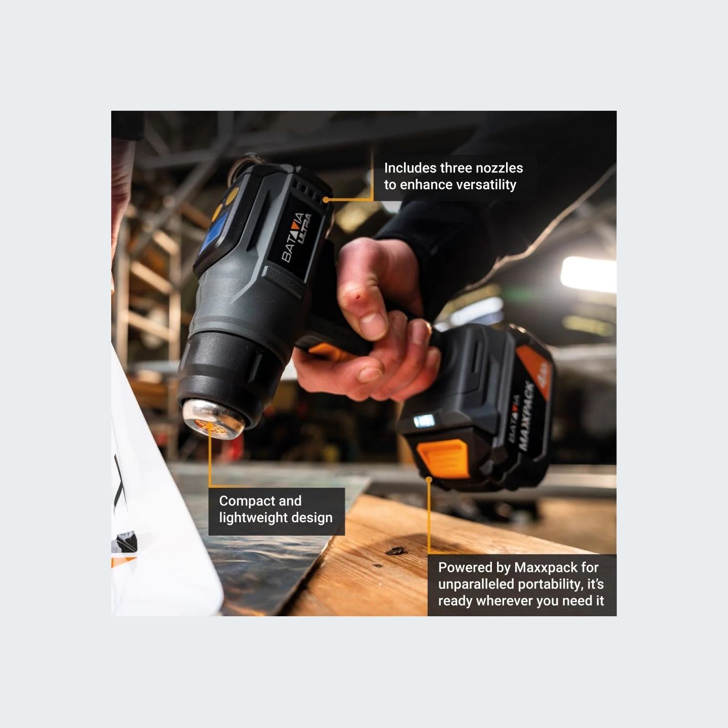 Batavia B.v. 18V Cordless Heat Gun with Digital LCD Display (battery and charger not included)