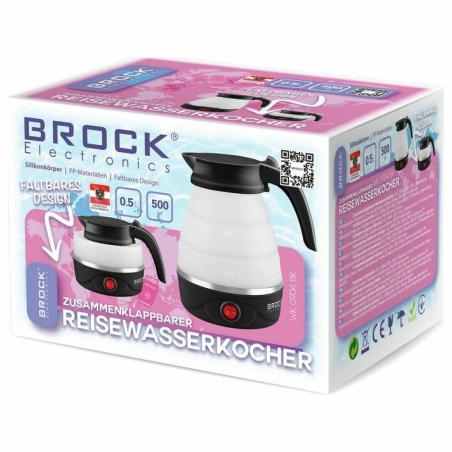 Brock WK 0904 BK Foldable Travel Kettle 0,5L 500W, Black/White