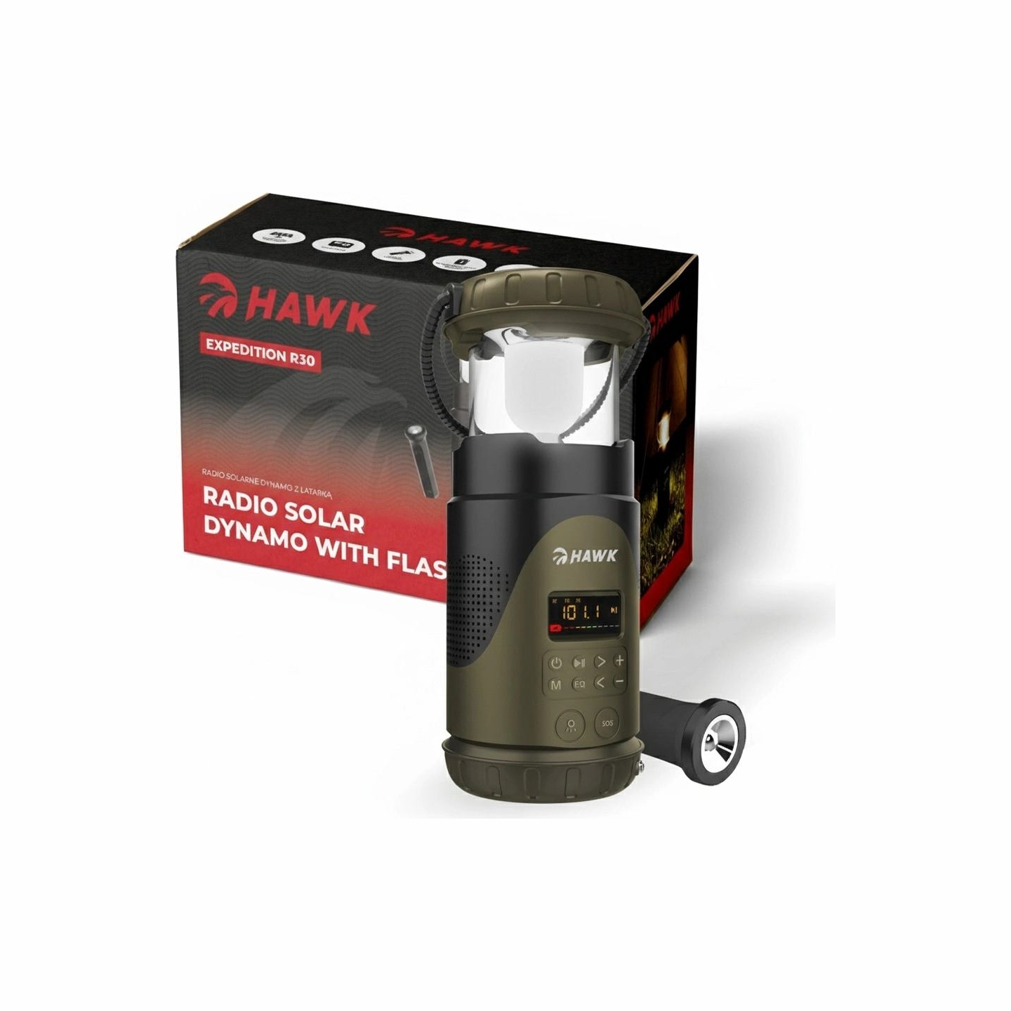Hawk HWRDI430GN Radio Solar Dynamo With Flashlight