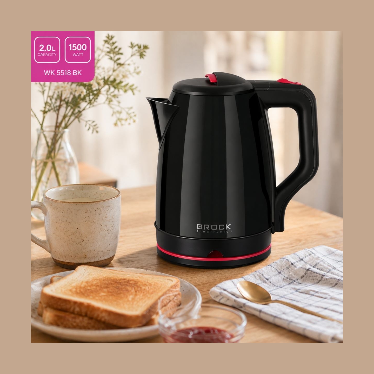 Brock WK 5518 BK Kettle With 360 Degree Base 2,0L 1500W Black