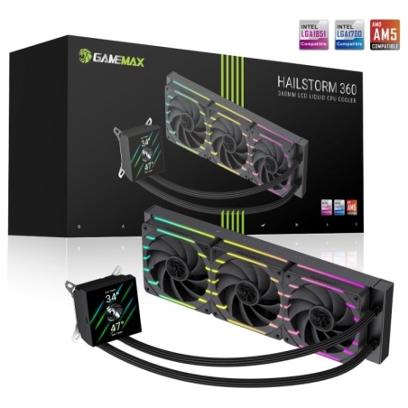 Gamemax CPU Liquid Cooler | HAILSTORM 360 LCD BK | Black
