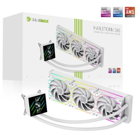 Gamemax CPU Liquid Cooler | HAILSTORM 360 LCD WH | White