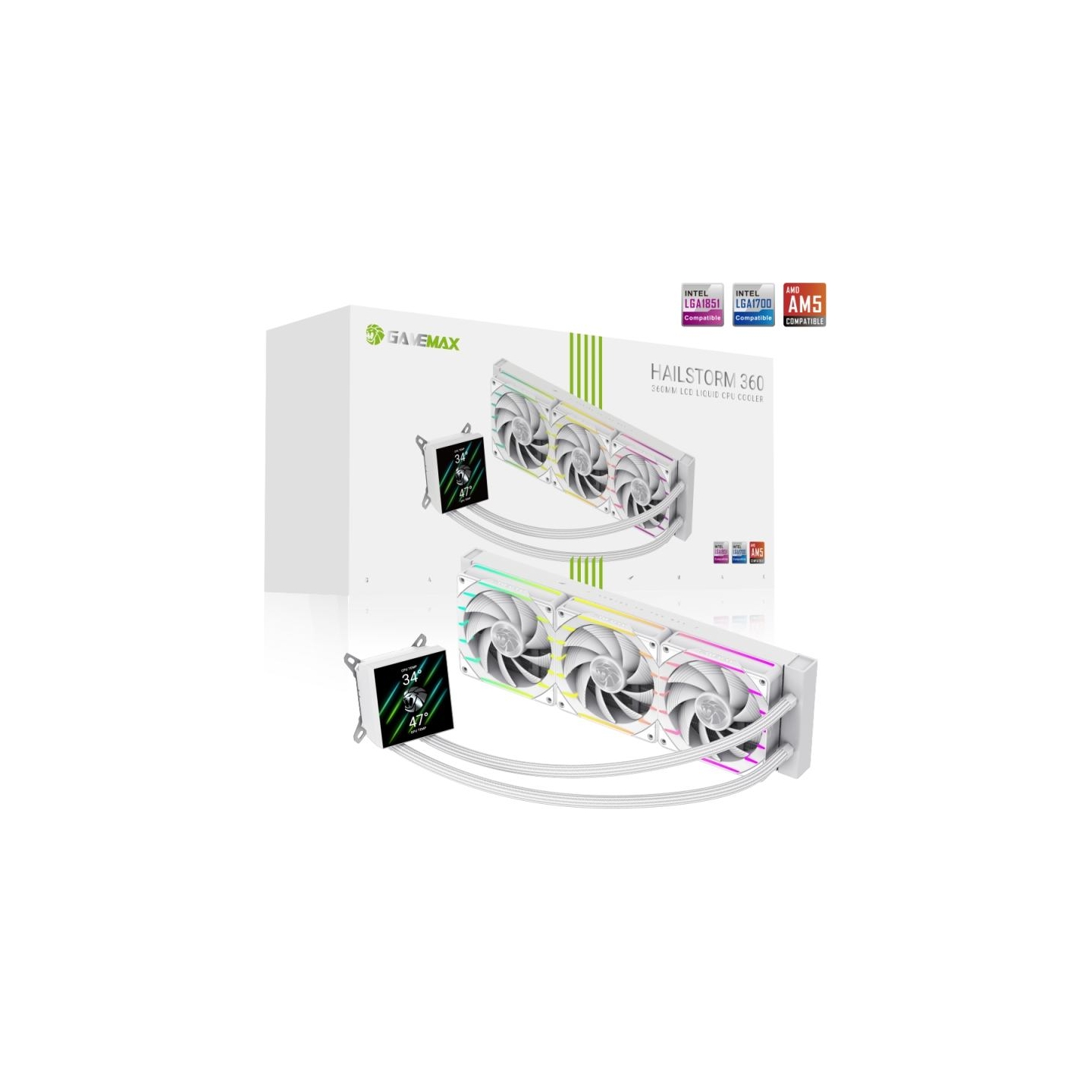 Gamemax CPU Liquid Cooler | HAILSTORM 360 LCD WH | White