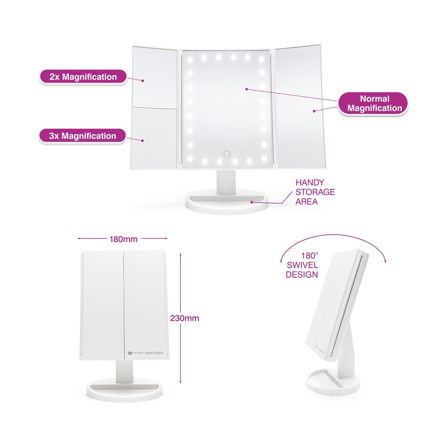 RIO MMFD-WH-EU/1,3 24 LED Touch Dimmable Makeup Mirror, White