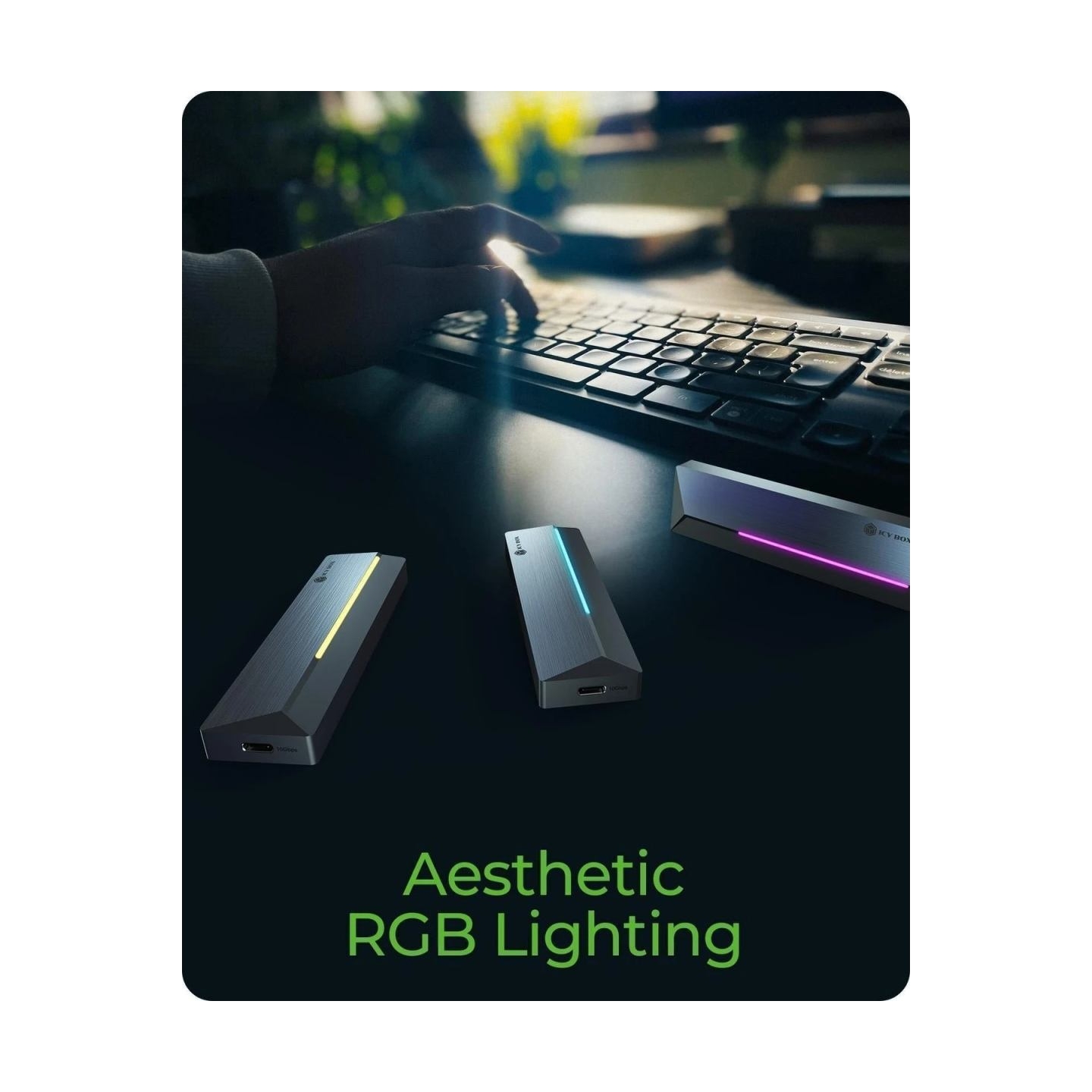 Raidsonic Icy Box M.2 SATA/NVMe SSD Enclosure with USB 3.2 Gen 2 Type-C and RGB light | Warranty IB-1826MCL-CU31 month(s)