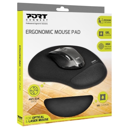 Port Connect | Ergonomic Mouse Pad | 200 x 230 x 20 mm | Black
