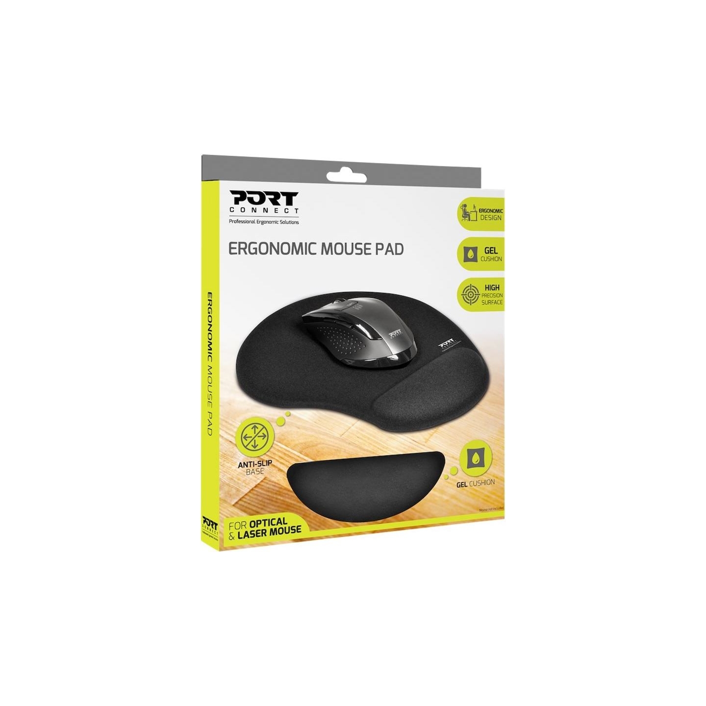 Port Connect | Ergonomic Mouse Pad | 200 x 230 x 20 mm | Black