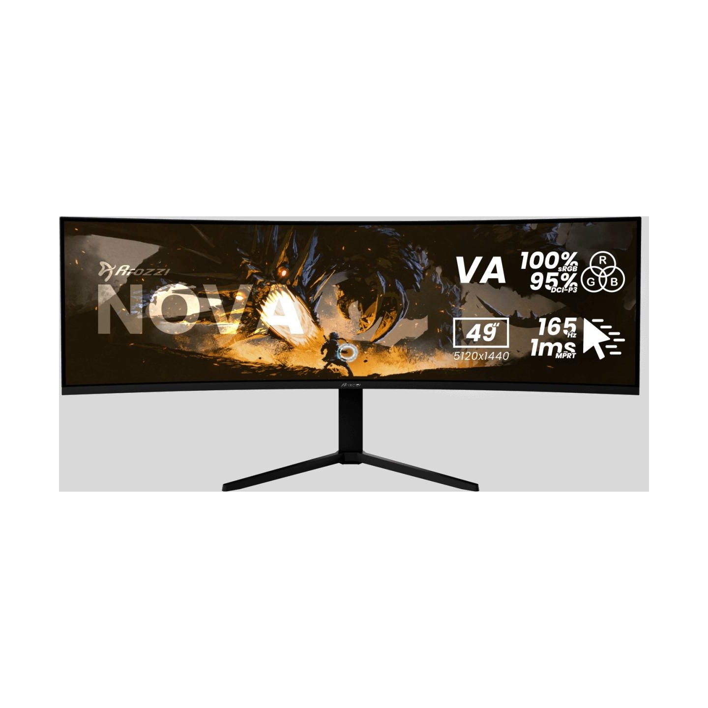 Arozzi Nova | 49 " | VA | 32:9 | 165 Hz | 4 ms | 5120 x 1440 pixels | 350 cd/m² | HDMI ports quantity 2 | Black