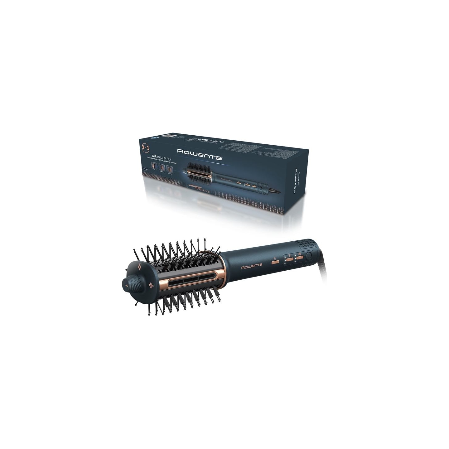 Rowenta Hair straightening brush/hair dryer | UB9720E0 | Ion conditioning | Number of heating levels 3 | 1100 W | Blue/Copper