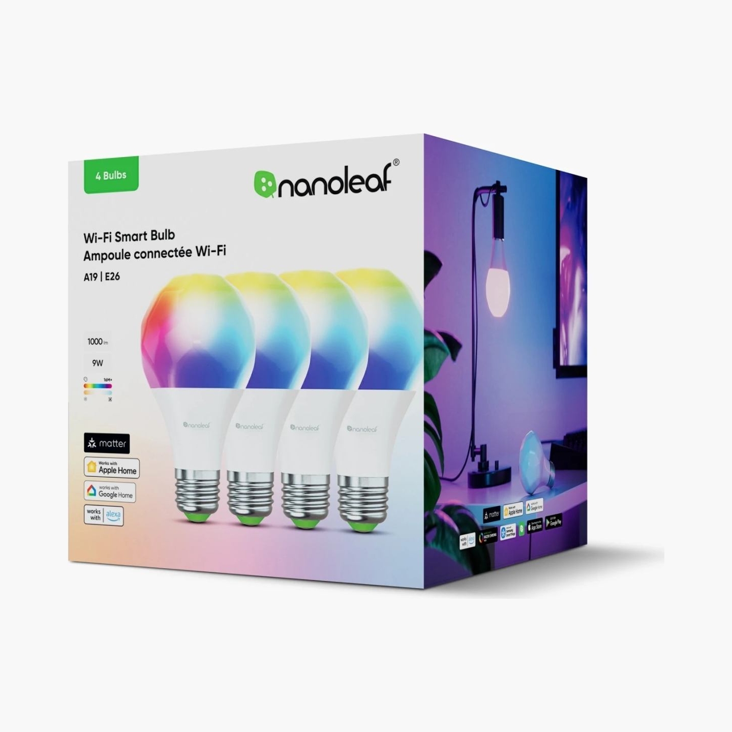 Nanoleaf Essentials Smart A60 Bulb Matter WiFi 900Lm 2700-6500K, 4pcs pack | E27 | 9 W | RGBCW