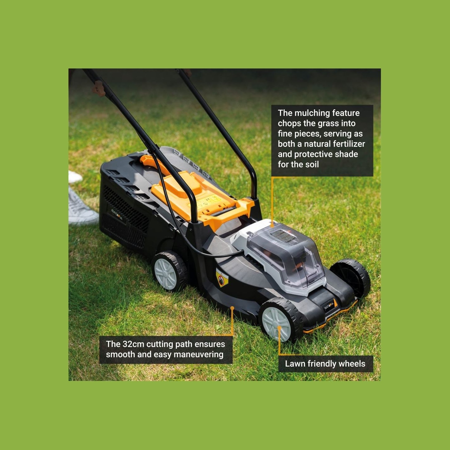 Batavia B.v. 18V Cordless Lawn Mower, 32 cm, Without battery and charger | Mowing Area 200 m²
