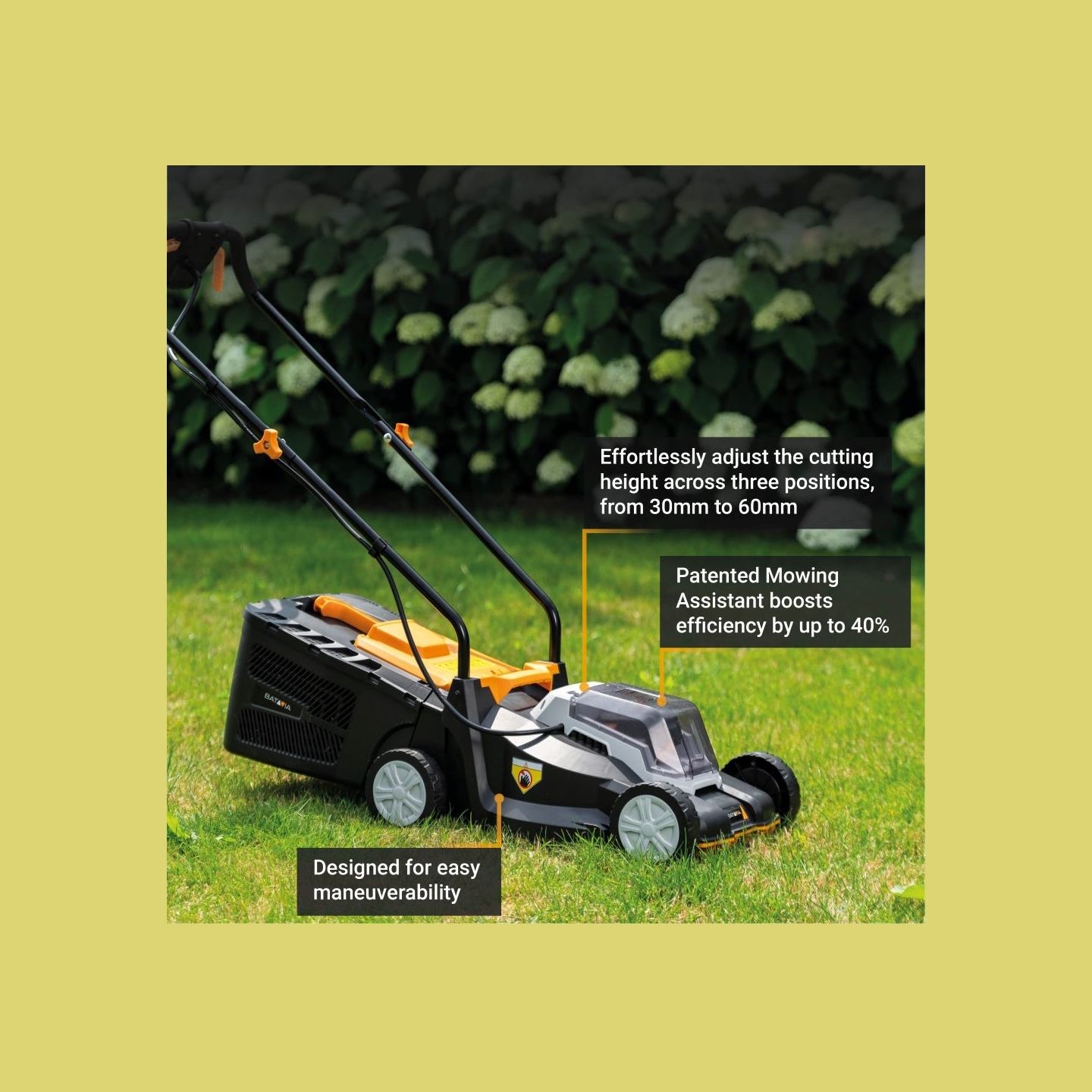 Batavia B.v. 18V Cordless Lawn Mower, 32 cm, Without battery and charger | Mowing Area 200 m²