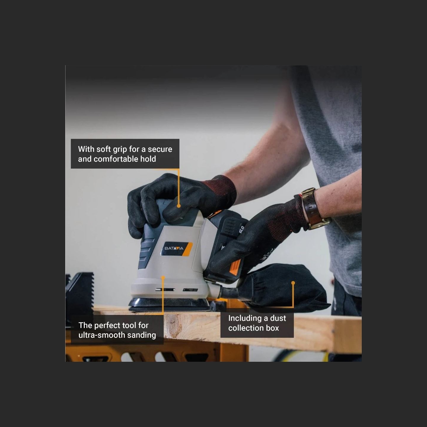 Batavia B.v. 18V Cordless Orbital Sander 125mm; Compact and balanced design for precise sanding