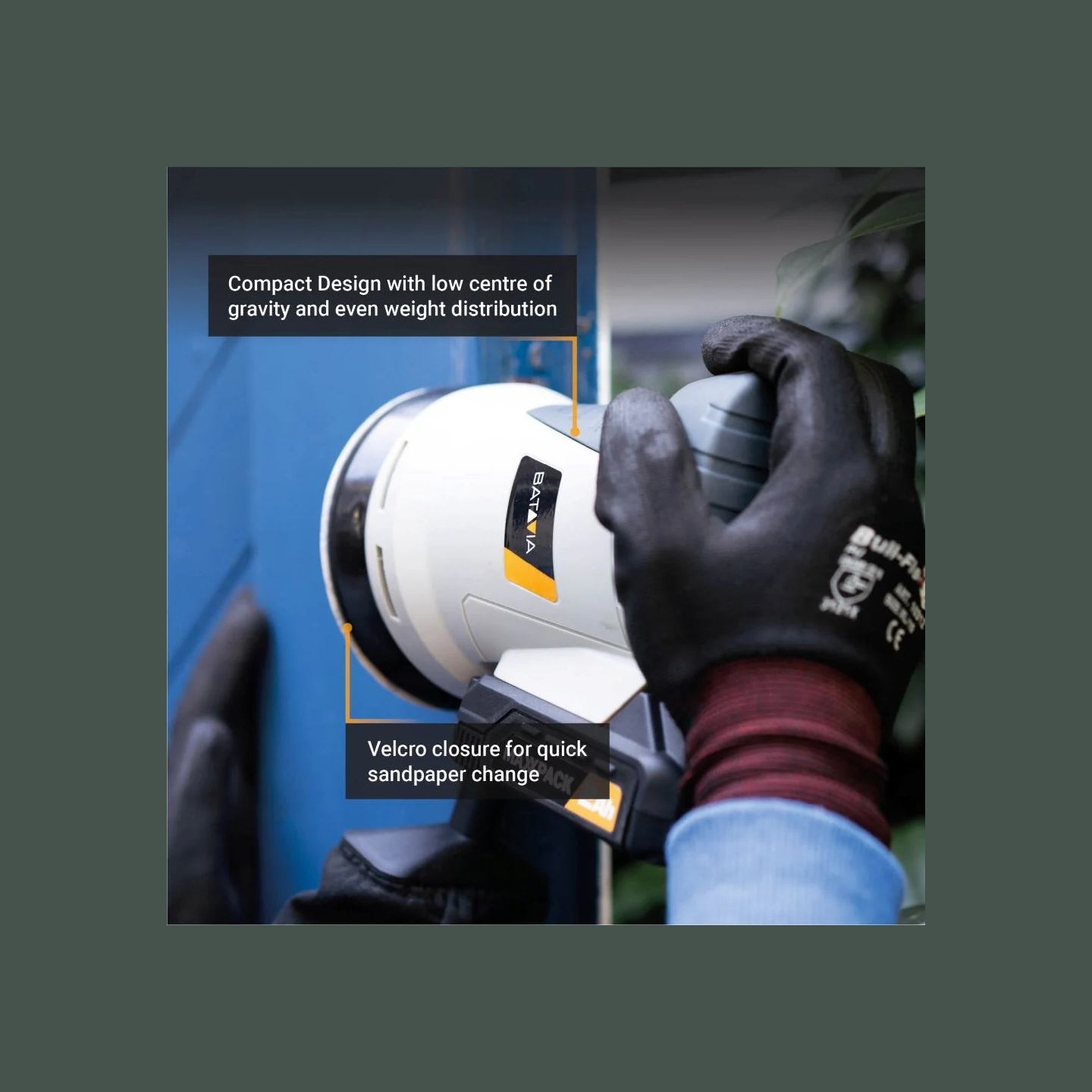 Batavia B.v. 18V Cordless Orbital Sander 125mm; Compact and balanced design for precise sanding