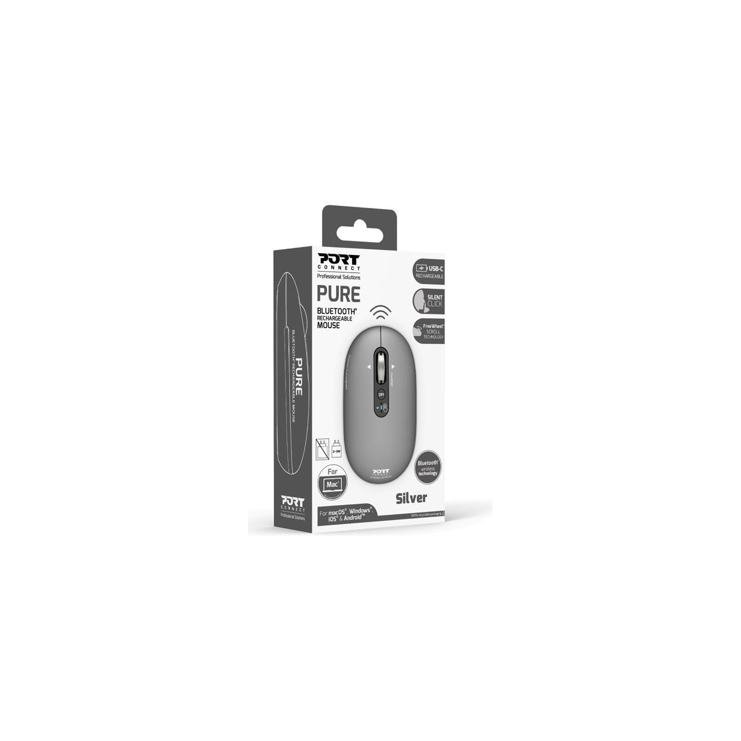 Port Connect Mouse | PURE MAC | Wireless | Bluetooth | Gris clair