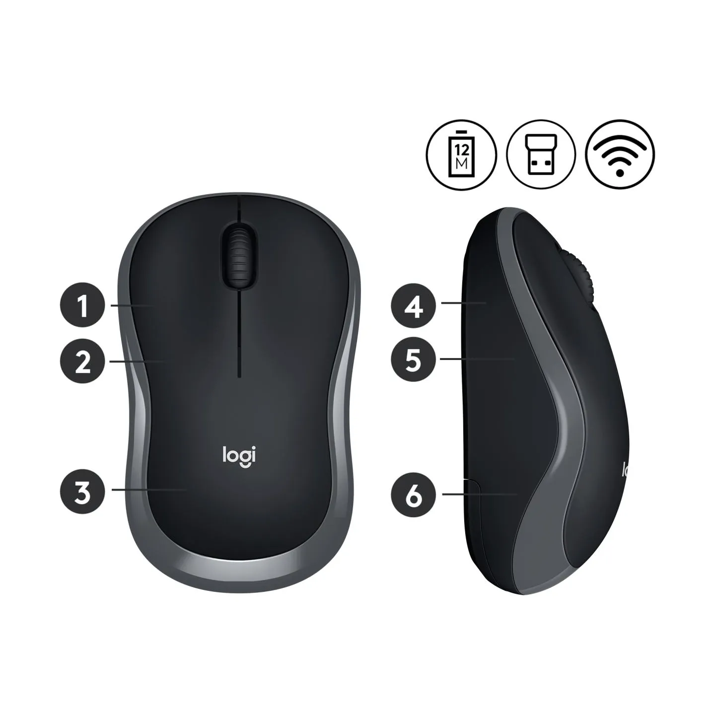 Logitech LOGI M185 Wireless Mouse SWIFT GREY EER2