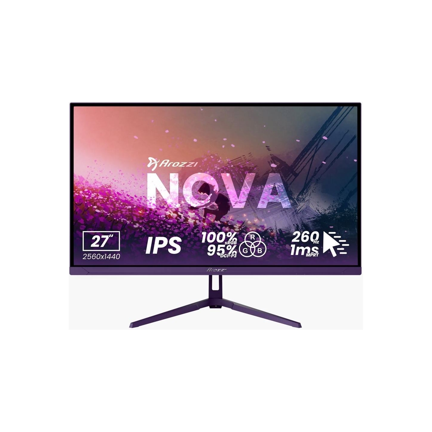 Arozzi | Nova | 27 " | IPS | QHD | 16:9 | 180 Hz | 1 ms | 2560 x 1440 pixels | 350 cd/m² | HDMI ports quantity 2 | Purple