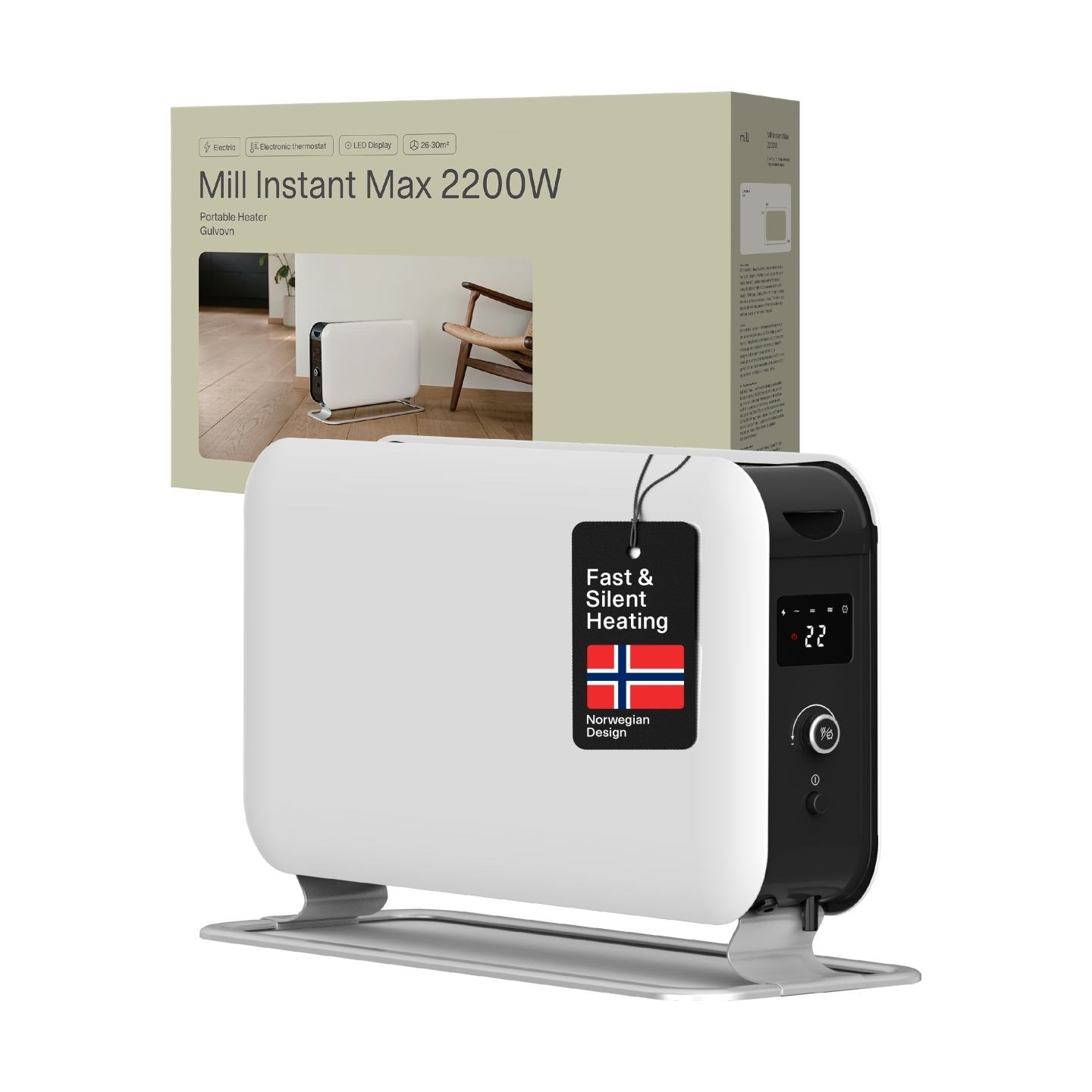 Mill | Heater | CO2200LEDMAX | Convection Heater | 2200 W | Number of power levels 3 | Suitable for rooms up to 5-30 m² | White