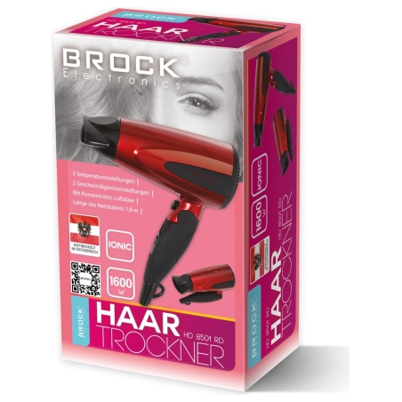 Brock HD 8501 RD Hair Dryer 1600W, Red