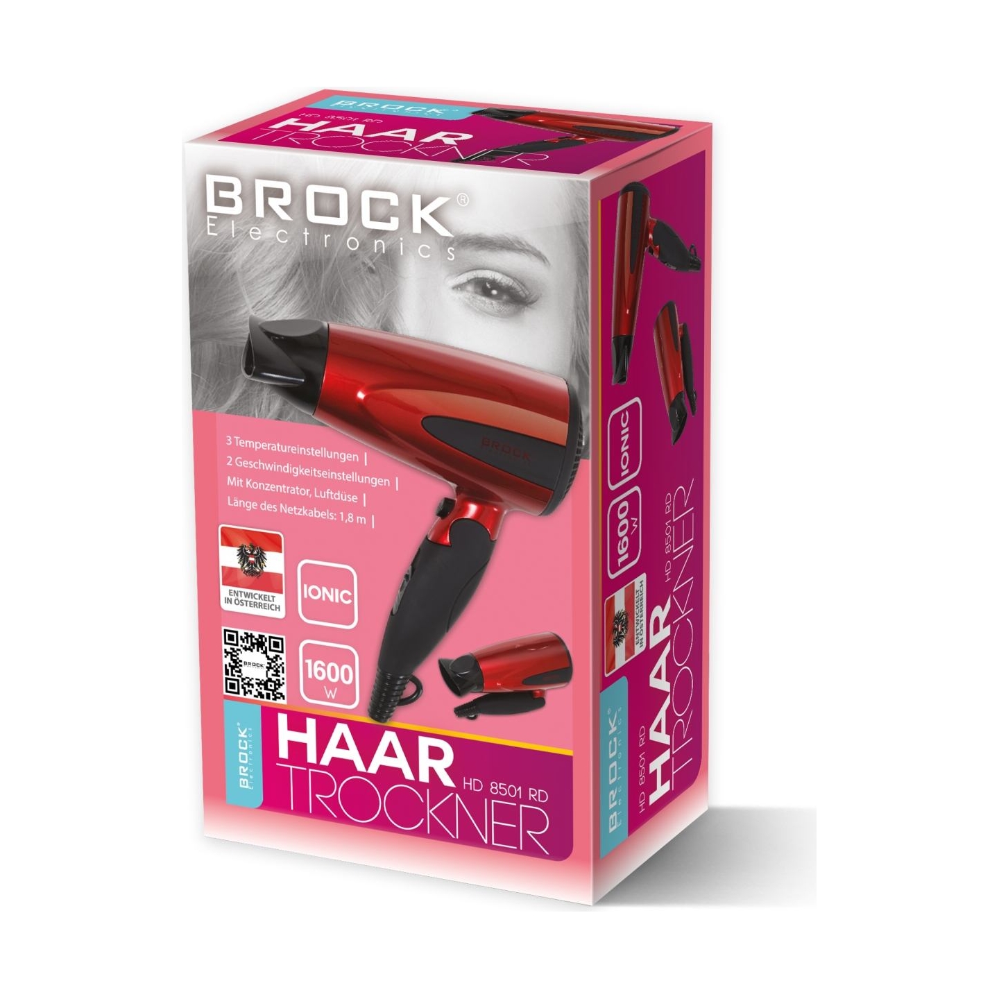 Brock HD 8501 RD Hair Dryer 1600W, Red