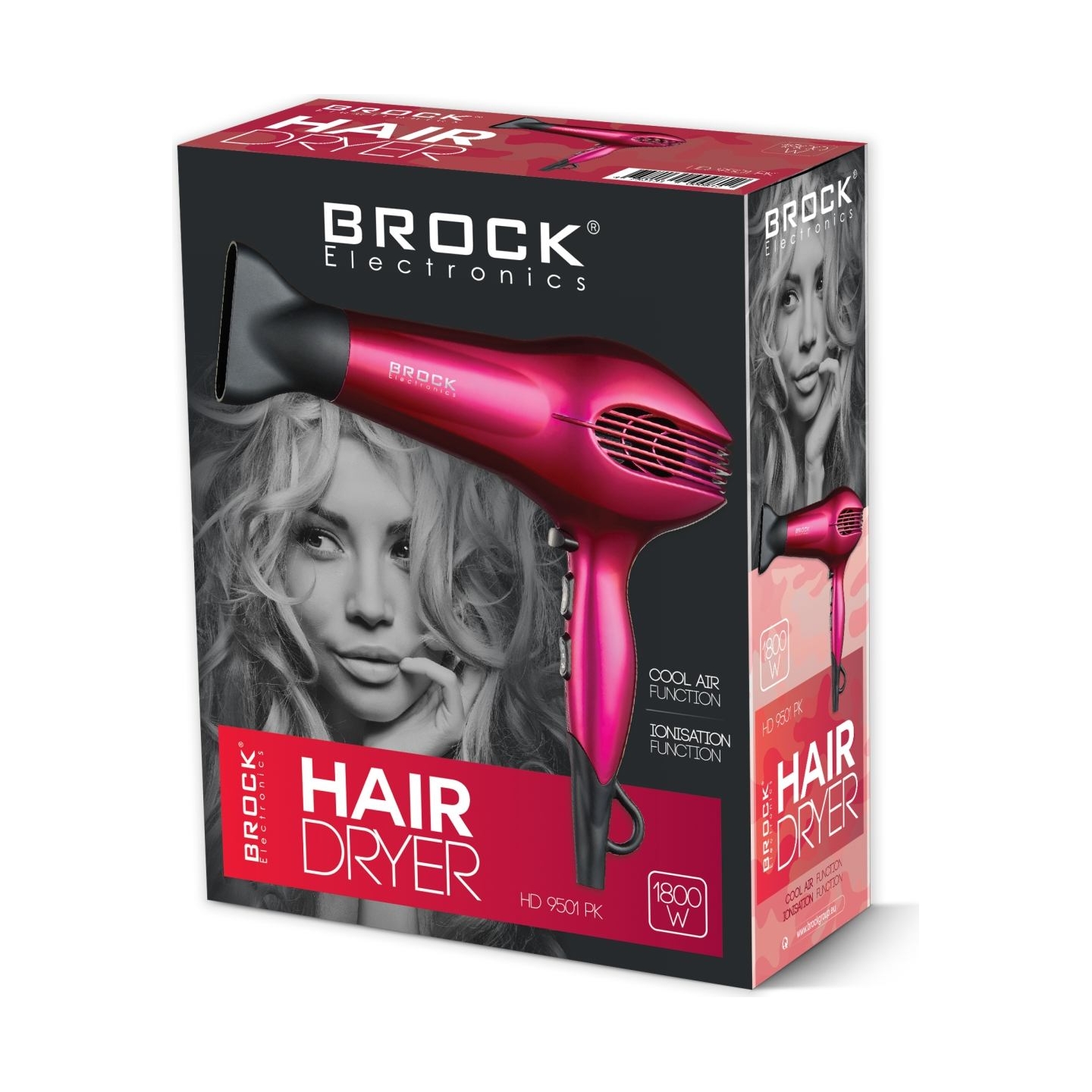 Brock HD 9501 PK Hair Dryer 1800W, Pink